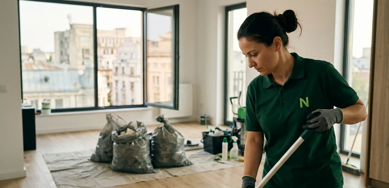 Curățenie după constructor într-un apartament renovat din București